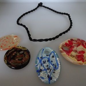 FOUR-GENUINE-MURANO-PENDANTS-WITH BLACK CORD